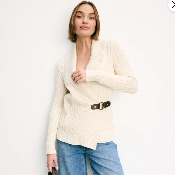 Ralph Lauren Donato Long Sleeve Cream Cable Knit Cardigan Sweater Size L - Picture 1 of 9
